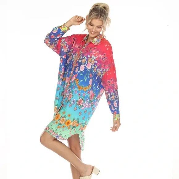 NEW Johnny Was Rainbow Midi Shirt Dress - Picture 2 of 15